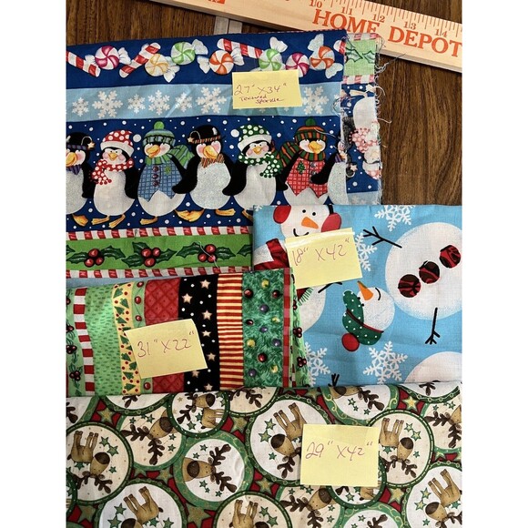 4 Pieces Christmas Holiday Fabric -Fun Reindeer & Snowmen - Various Lengths - Picture 6 of 7